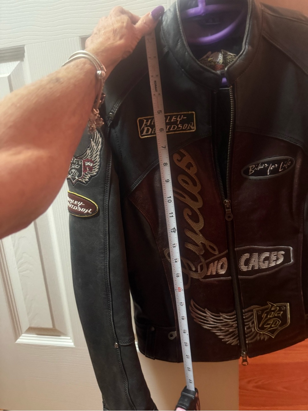 Harley-Davidson Black and Brown Leather Patchwork Women’s Biker Jacket - Picture 2 of 9
